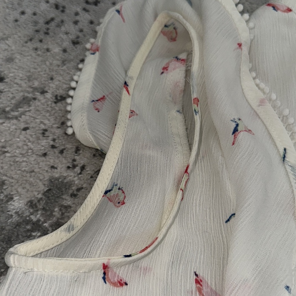 White Ruffled Top with Bird Print - Picture 9 of 10